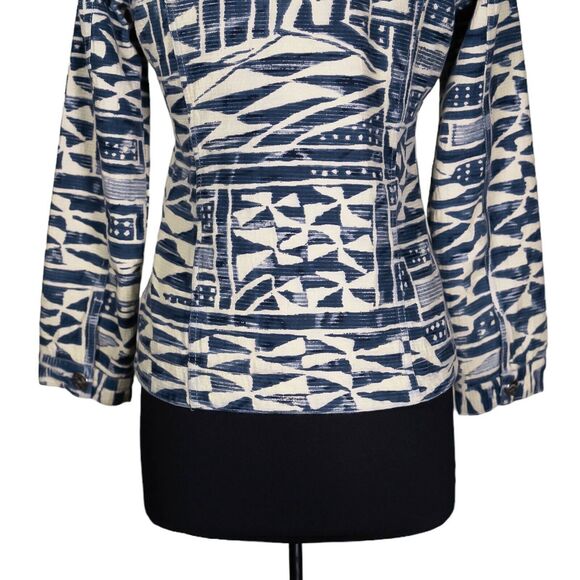 Chico's Women's Jacket Beige Blue Abstract Navajo Tribal Geometric Pockets 0 S/4 - Picture 9 of 10